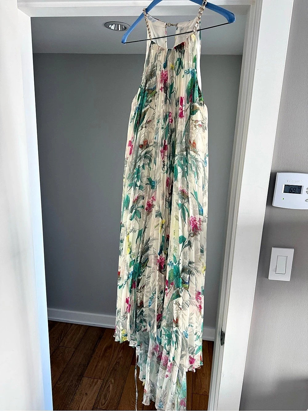 Ted Baker Valetia Elegance Pleat Dip Hem Dress White & Green